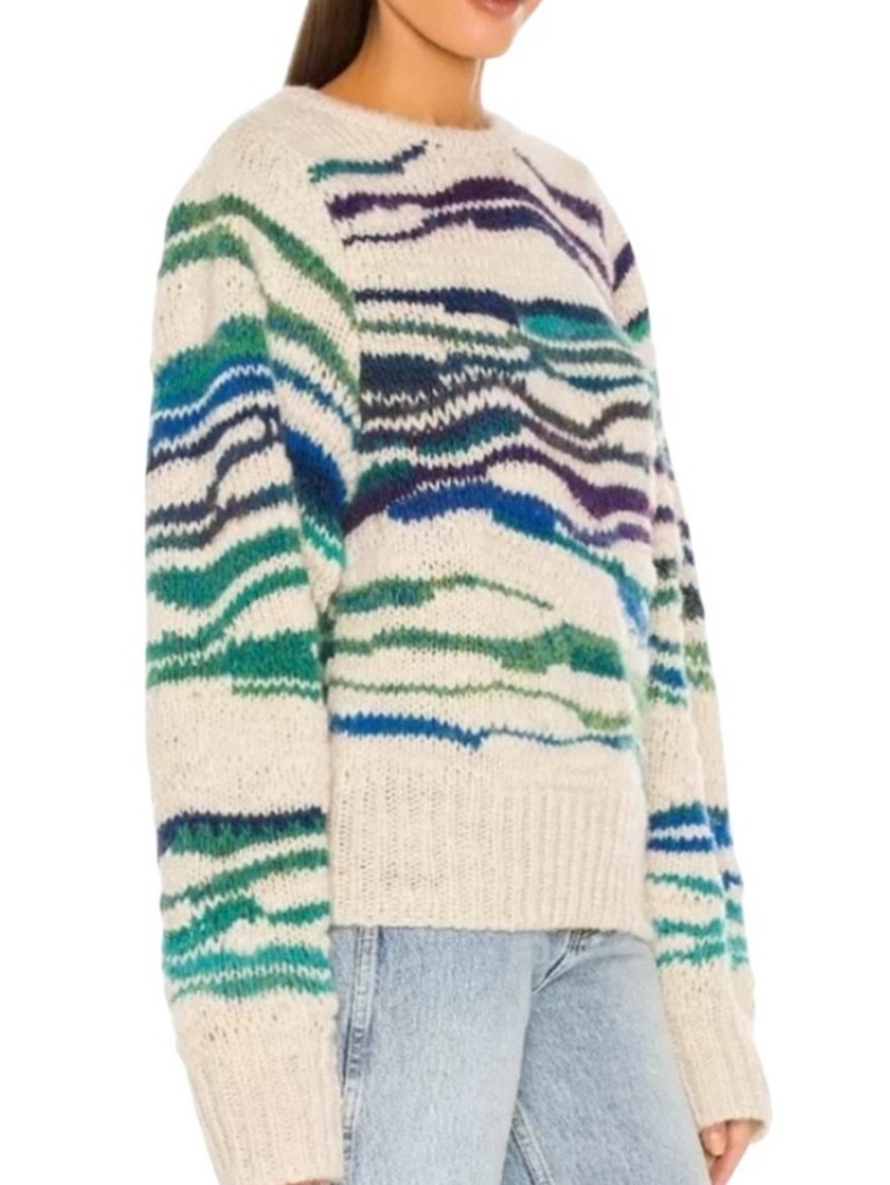 Isabel Marant Green and Blue Cream Chunky Knit Sweater European Size 38